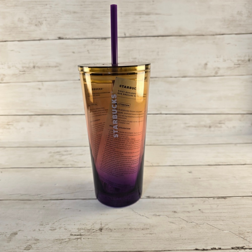 NEW Starbucks 18oz Ombre Amber PUR Cold Cup Tumbler Leopard Lid Reusable Straw